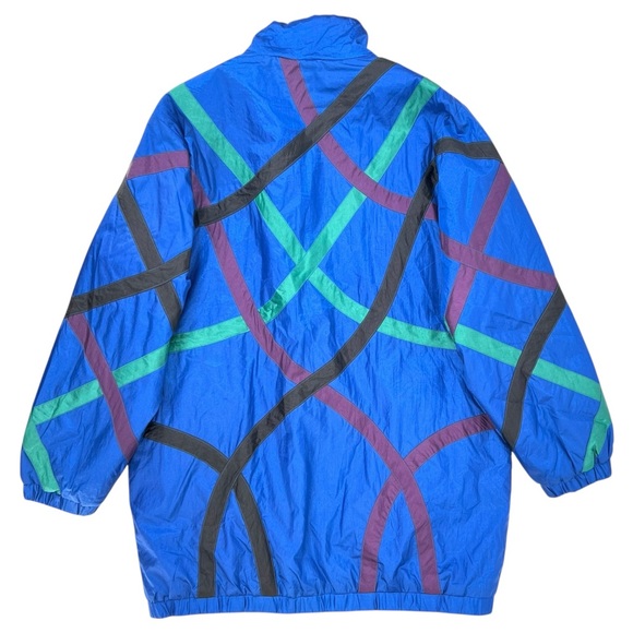Vintage Haband 1980s Blue Geometric Zip Up Padded Nylon Winter Puffer Jacket - Picture 2 of 6